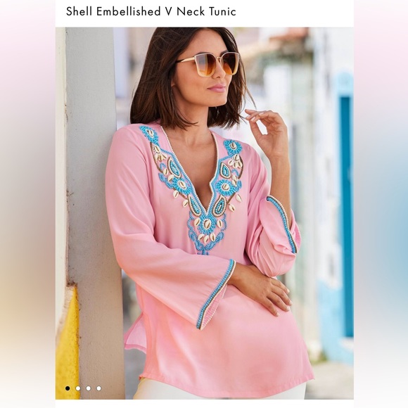 Boston Proper Tops - Pristine Boston Proper Pink Shell Embellished Sexy Tunic Style Top S